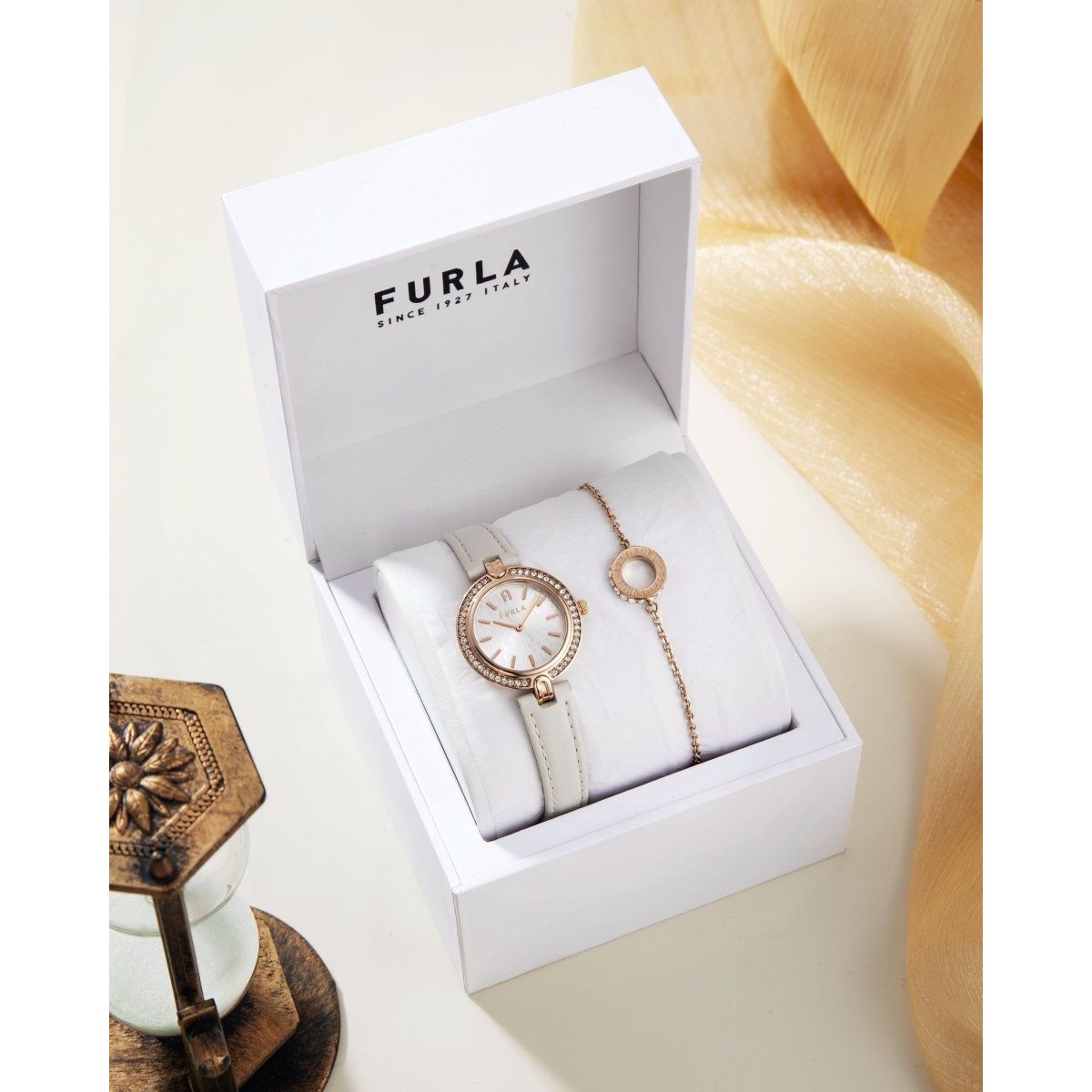 FURLA Logo Links Rose Gold Gift Set FGWJ001BU - L&M Luxury Timepieces